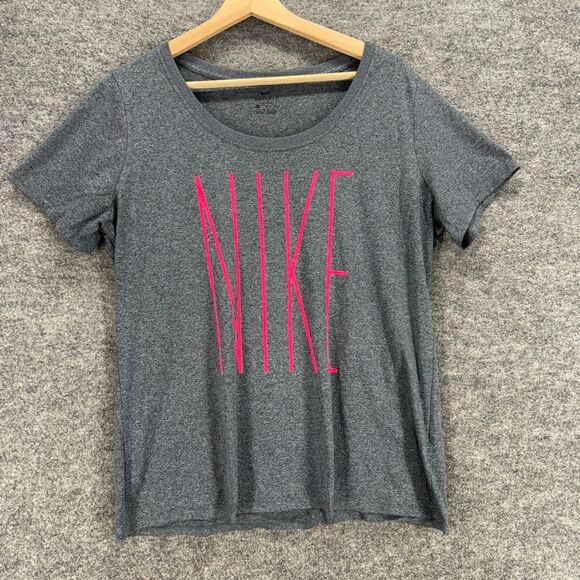 Nike T-Shirt Women XL Gray Short Sleeve Dri Fit Round Neck Pullover Casual - Picture 1 of 7